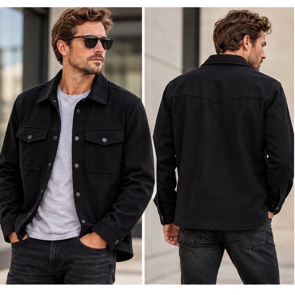 Frye Mens Black Faux Suede Snap Front Shirt Jacket Size M Western Shacket